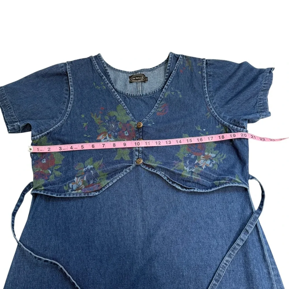 Vintage | Che Bella | Denim Floral Layered Maxi Dress Blue Medium Wash Size L - Picture 12 of 16